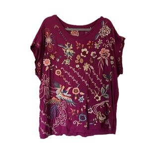 Johnny Was Magenta Embroidered Blouse